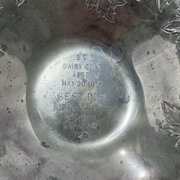 VINTAGE LEONARD SILVER TROPHY AWARD. 1978 S.C. DAIRY GOT ASSO. BEST DOE JR CLASS - Picture 5 of 5